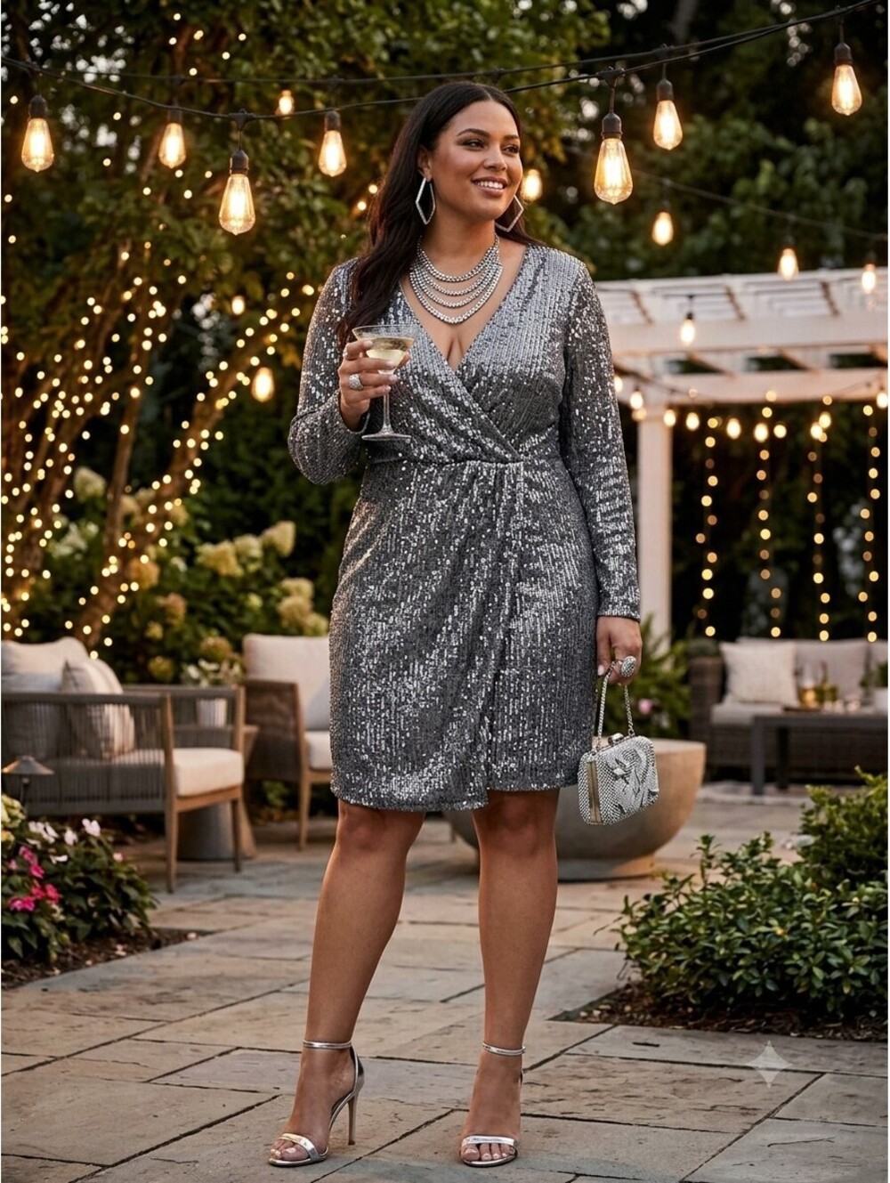 City Chic S/16 Razzle Sequin Wrap Cocktail Dress Gunmetal Sparkle Glitz NYE NWT